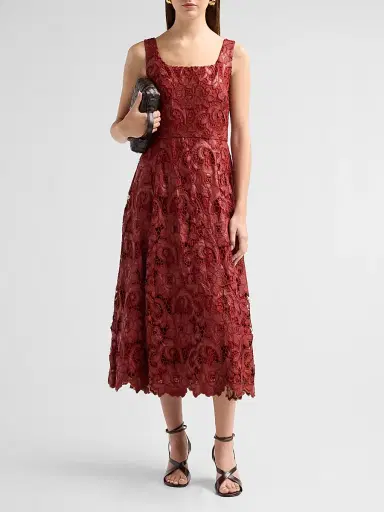 Elie Tahari Women's Chayenne Guipure-Lace Midi Dress - Toasted Saffron | Thumbnail 2