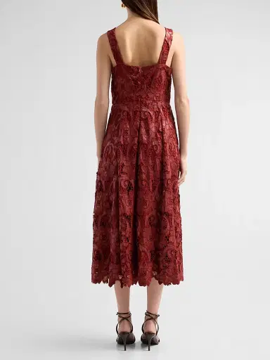 Elie Tahari Women's Chayenne Guipure-Lace Midi Dress - Toasted Saffron | Thumbnail 3