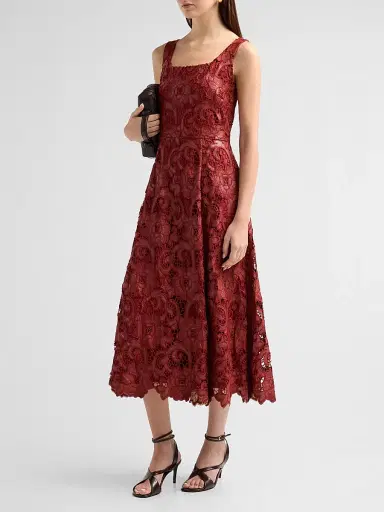 Elie Tahari Women's Chayenne Guipure-Lace Midi Dress - Toasted Saffron | Thumbnail 4