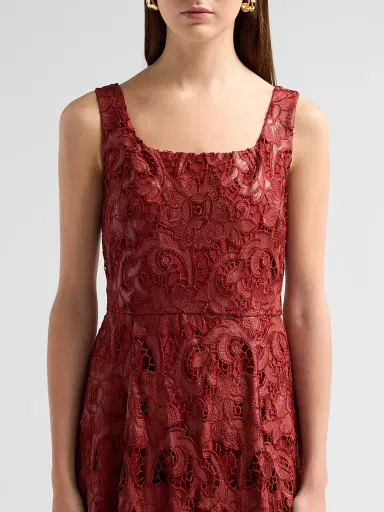 Elie Tahari Women's Chayenne Guipure-Lace Midi Dress - Toasted Saffron | Thumbnail 5
