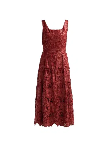 Elie Tahari Women's Chayenne Guipure-Lace Midi Dress - Toasted Saffron | Thumbnail 1