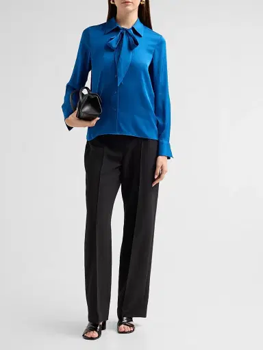 Elie Tahari Women's Solana Stretch-Silk Tieneck Blouse - Blue Dream | Thumbnail 2