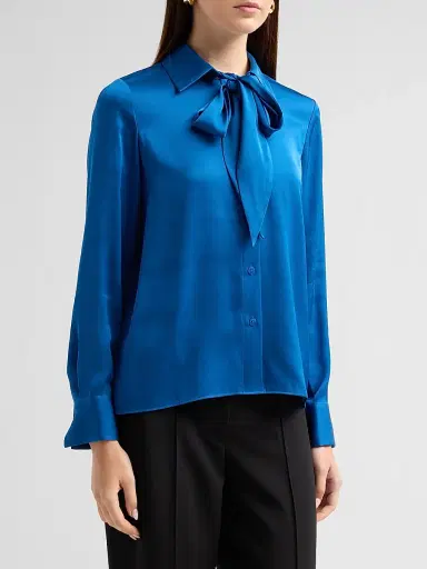 Elie Tahari Women's Solana Stretch-Silk Tieneck Blouse - Blue Dream | Thumbnail 4