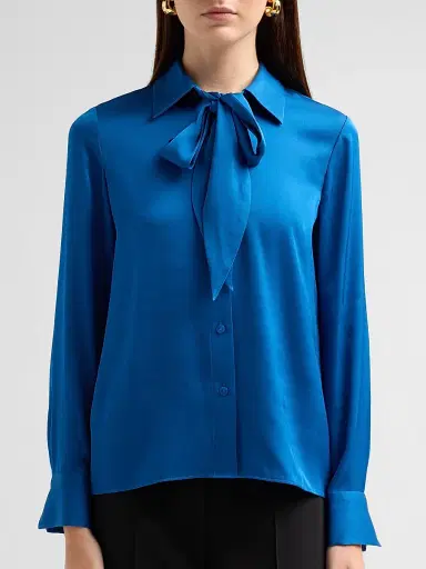 Elie Tahari Women's Solana Stretch-Silk Tieneck Blouse - Blue Dream | Thumbnail 5