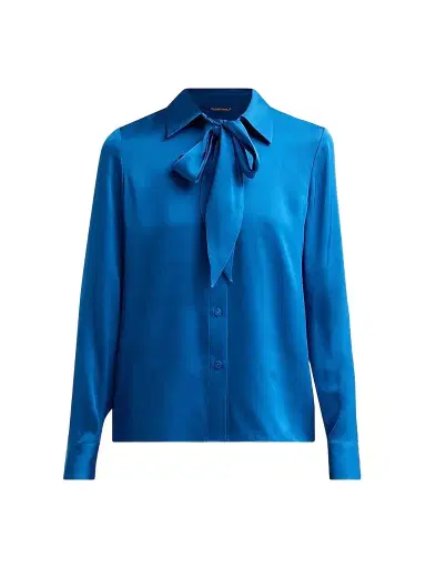 Elie Tahari Women's Solana Stretch-Silk Tieneck Blouse - Blue Dream | Thumbnail 1