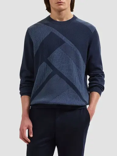 Bugatchi Men's Geometric Cotton Crewneck Sweater - Ink - Size XL | Thumbnail 4 Bugatchi Men's Geometric Cotton Crewneck Sweater - Ink - Size XL | Thumbnail 4
