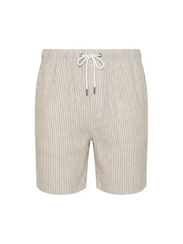 Onia Men's Classic Striped Linen-Blend Drawstring Shorts - Beige