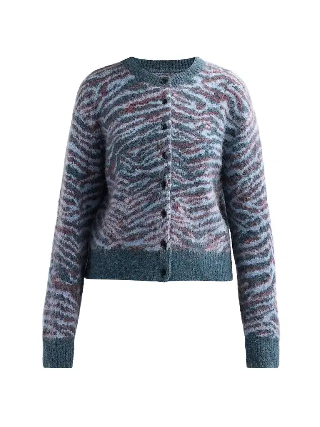 3.1 Phillip Lim Women's Tiger Wool-Blend Crewneck Cardigan - Petrol Multi - Size Large