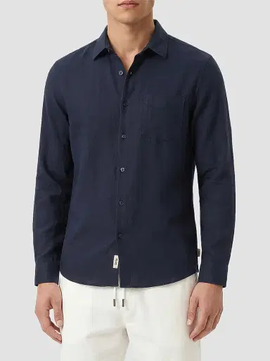Onia Men's Stretch Linen-Blend Shirt - Midnight - Size XXL | Thumbnail 2
