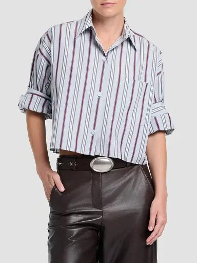 TWP Women's Next Ex Striped Cotton Crop Shirt - Light Grey Multi | Thumbnail 2 TWP Women's Next Ex Striped Cotton Crop Shirt - Light Grey Multi | Thumbnail 2