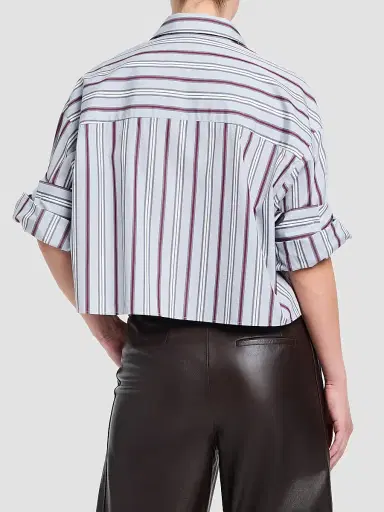 TWP Women's Next Ex Striped Cotton Crop Shirt - Light Grey Multi | Thumbnail 3 TWP Women's Next Ex Striped Cotton Crop Shirt - Light Grey Multi | Thumbnail 3