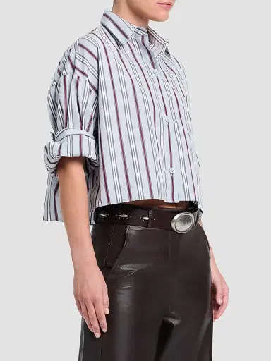 TWP Women's Next Ex Striped Cotton Crop Shirt - Light Grey Multi | Thumbnail 4 TWP Women's Next Ex Striped Cotton Crop Shirt - Light Grey Multi | Thumbnail 4