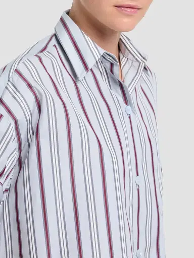 TWP Women's Next Ex Striped Cotton Crop Shirt - Light Grey Multi | Thumbnail 5 TWP Women's Next Ex Striped Cotton Crop Shirt - Light Grey Multi | Thumbnail 5