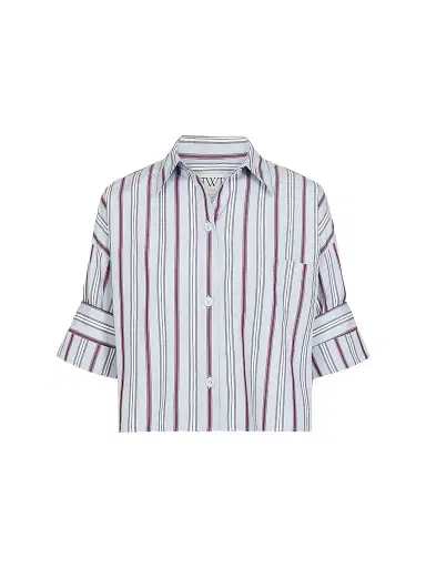 TWP Women's Next Ex Striped Cotton Crop Shirt - Light Grey Multi | Thumbnail 1 TWP Women's Next Ex Striped Cotton Crop Shirt - Light Grey Multi | Thumbnail 1