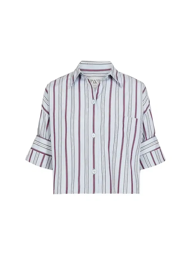 TWP Women's Next Ex Striped Cotton Crop Shirt - Light Grey Multi