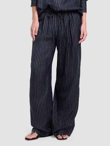 TWP Women's Striped Silk Pajama Pants - Blue Nights Turkish Coffee | Thumbnail 4 TWP Women's Striped Silk Pajama Pants - Blue Nights Turkish Coffee | Thumbnail 4