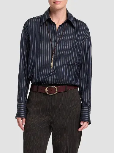 TWP Women's Big Joe Silk Shirt - Blue Nights Turkish Coffee | Thumbnail 8 TWP Women's Big Joe Silk Shirt - Blue Nights Turkish Coffee | Thumbnail 8