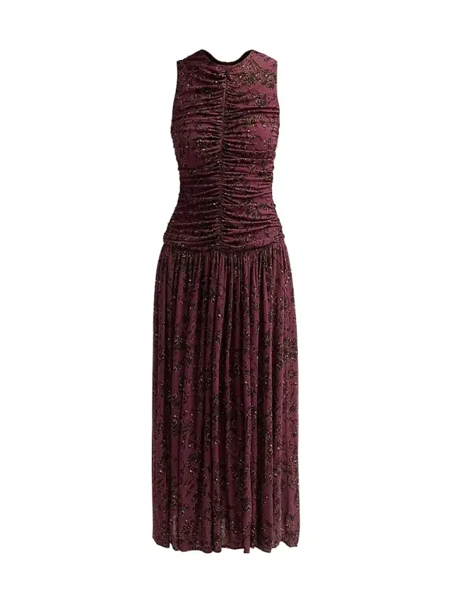 Ulla Johnson Women's Elora Ruched Floral Jersey Midi Dress