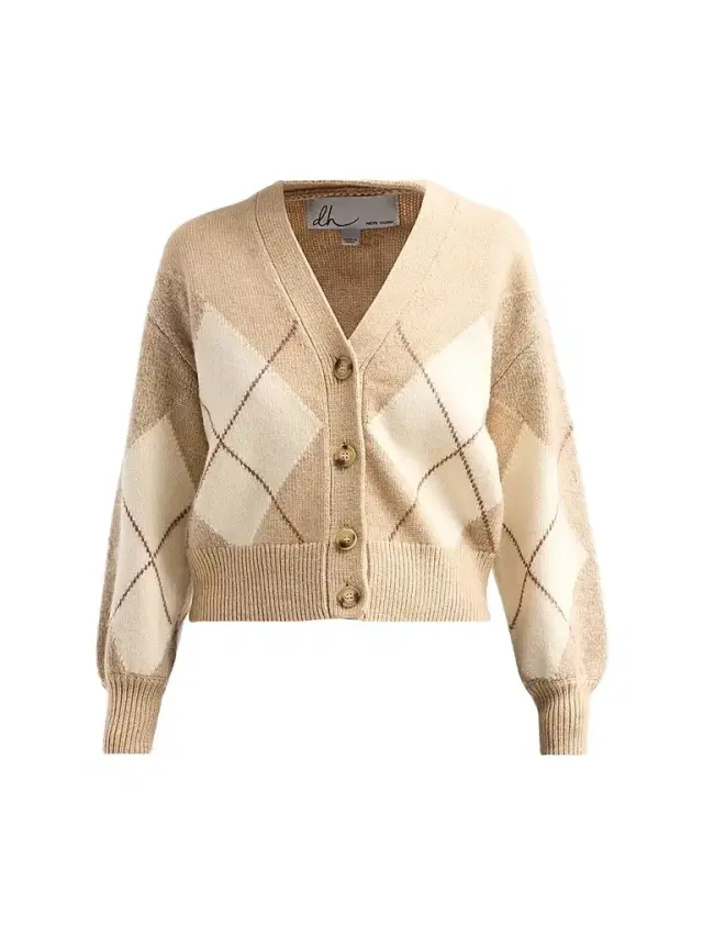 Design History Women's Casette Argyle V-Neck Cardigan - Almond Combo