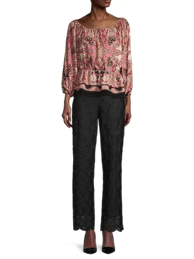 Donna Karan New York Women's Rustic Chic Georgette Poet Paisley Blouse | Thumbnail 2