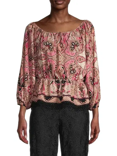 Donna Karan New York Women's Rustic Chic Georgette Poet Paisley Blouse | Thumbnail 3