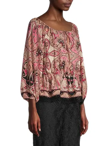 Donna Karan New York Women's Rustic Chic Georgette Poet Paisley Blouse | Thumbnail 4