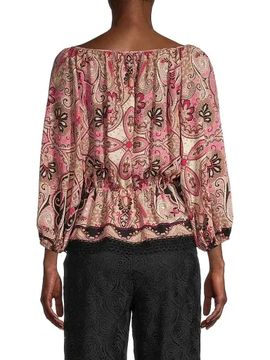 Donna Karan New York Women's Rustic Chic Georgette Poet Paisley Blouse | Thumbnail 5