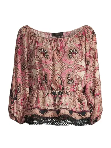 Donna Karan New York Women's Rustic Chic Georgette Poet Paisley Blouse | Thumbnail 1
