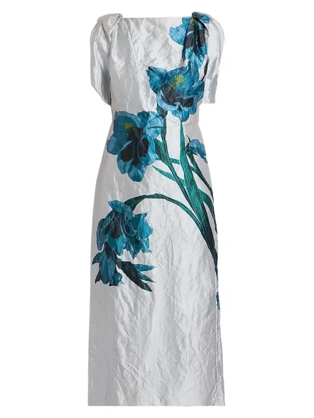 Erdem Women's Floral Satin Midi Dress - Cerulean
