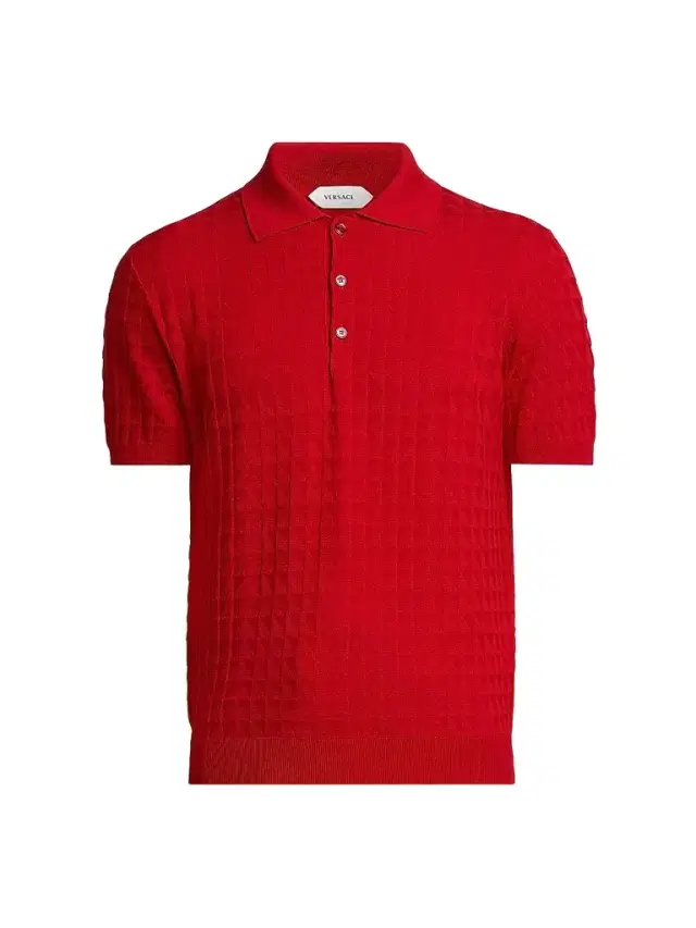 Versace Men's Textured Wool Knit Polo Sweater - Red
