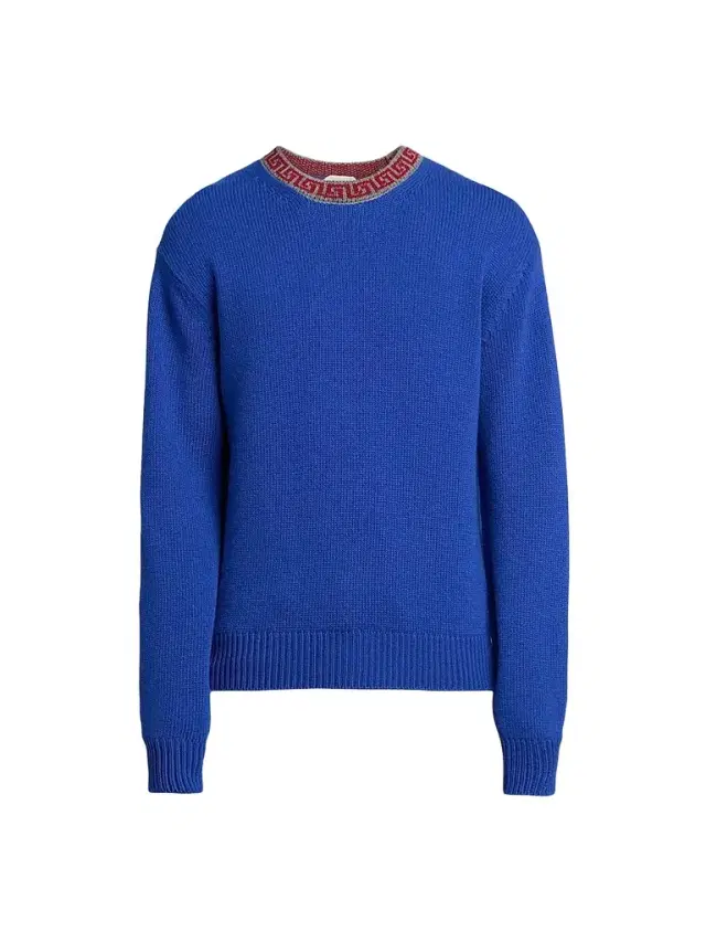 Versace Men's Greca Wool-Cashmere Crewneck Sweater - Blue