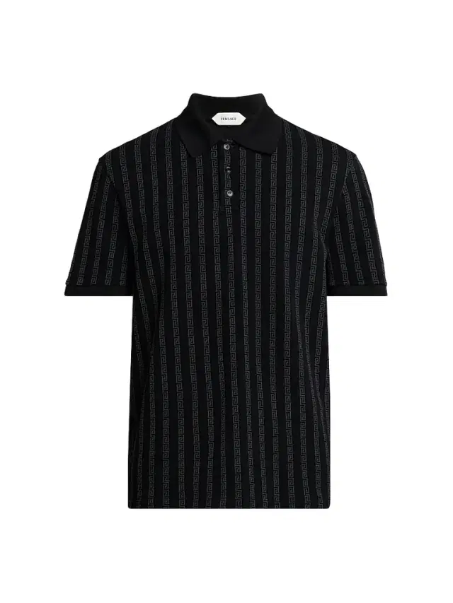 Versace Men's Greca Jacquard Cotton Polo Shirt - Black Grey