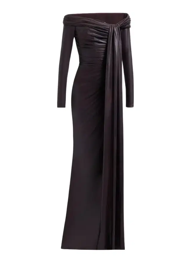 Elie Saab Off-the-Shoulder Leather Effect Dress