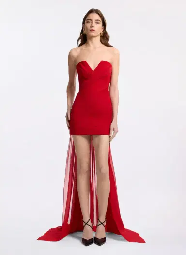 Elie Saab Strapless Silk Short Dress | Thumbnail 2