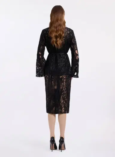 Elie Saab Sequin Embroidered Tulle Midi Dress | Thumbnail 7