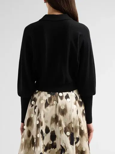 Lela Rose Women's Core Wool Crop Cardigan - Black - Size XL | Thumbnail 3