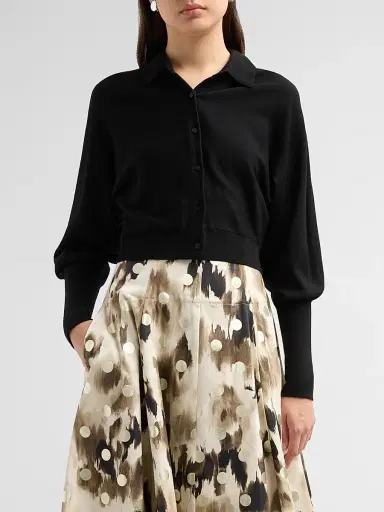 Lela Rose Women's Core Wool Crop Cardigan - Black - Size XL | Thumbnail 4