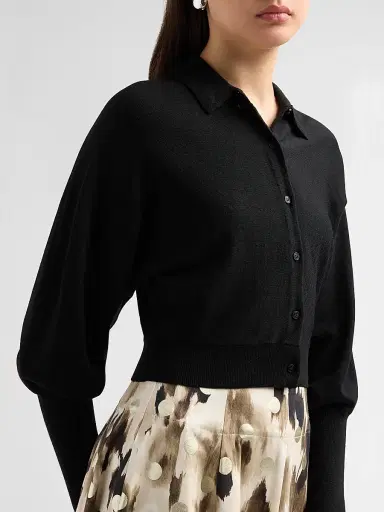 Lela Rose Women's Core Wool Crop Cardigan - Black - Size XL | Thumbnail 5