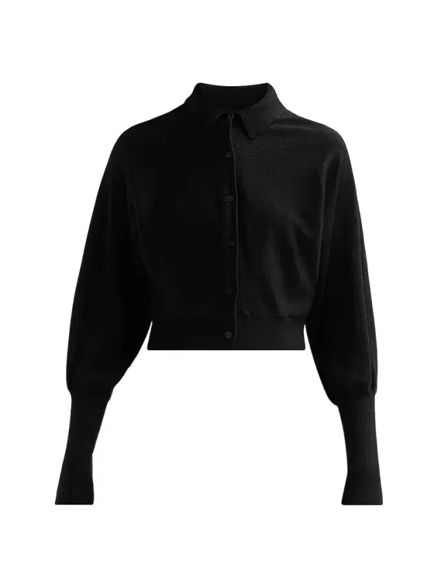 Lela Rose Women's Core Wool Crop Cardigan - Black - Size XL