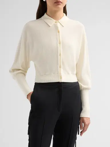Lela Rose Women's Core Wool Crop Cardigan - Cream - Size XL | Thumbnail 4
