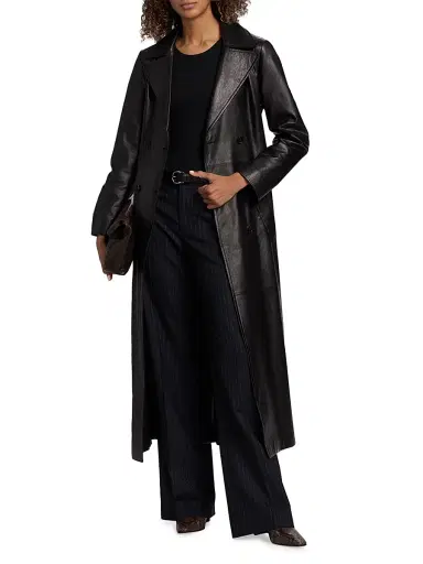Nili Lotan Women's Arsene Leather Double-Breasted Trench Coat - Black | Thumbnail 2 Nili Lotan Women's Arsene Leather Double-Breasted Trench Coat - Black | Thumbnail 2