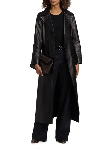 Nili Lotan Women's Arsene Leather Double-Breasted Trench Coat - Black | Thumbnail 3 Nili Lotan Women's Arsene Leather Double-Breasted Trench Coat - Black | Thumbnail 3
