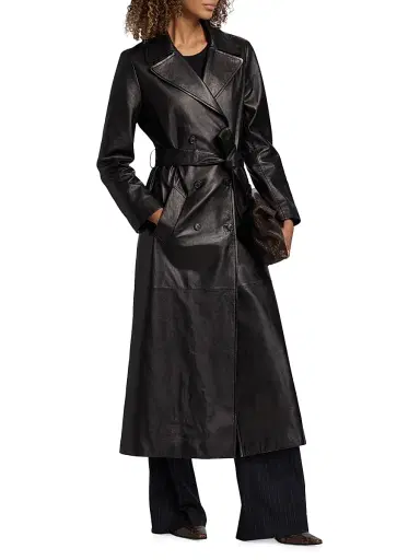 Nili Lotan Women's Arsene Leather Double-Breasted Trench Coat - Black | Thumbnail 4 Nili Lotan Women's Arsene Leather Double-Breasted Trench Coat - Black | Thumbnail 4