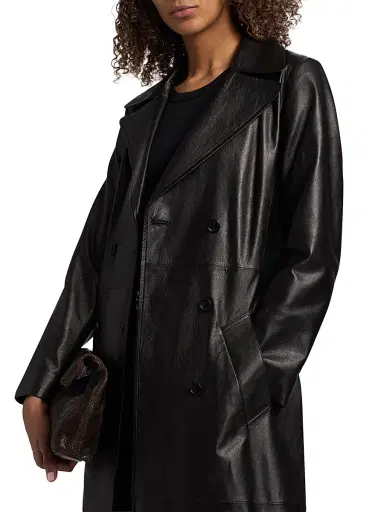 Nili Lotan Women's Arsene Leather Double-Breasted Trench Coat - Black | Thumbnail 6 Nili Lotan Women's Arsene Leather Double-Breasted Trench Coat - Black | Thumbnail 6
