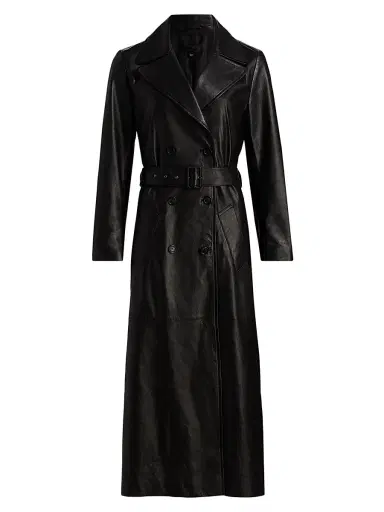 Nili Lotan Women's Arsene Leather Double-Breasted Trench Coat - Black | Thumbnail 1 Nili Lotan Women's Arsene Leather Double-Breasted Trench Coat - Black | Thumbnail 1