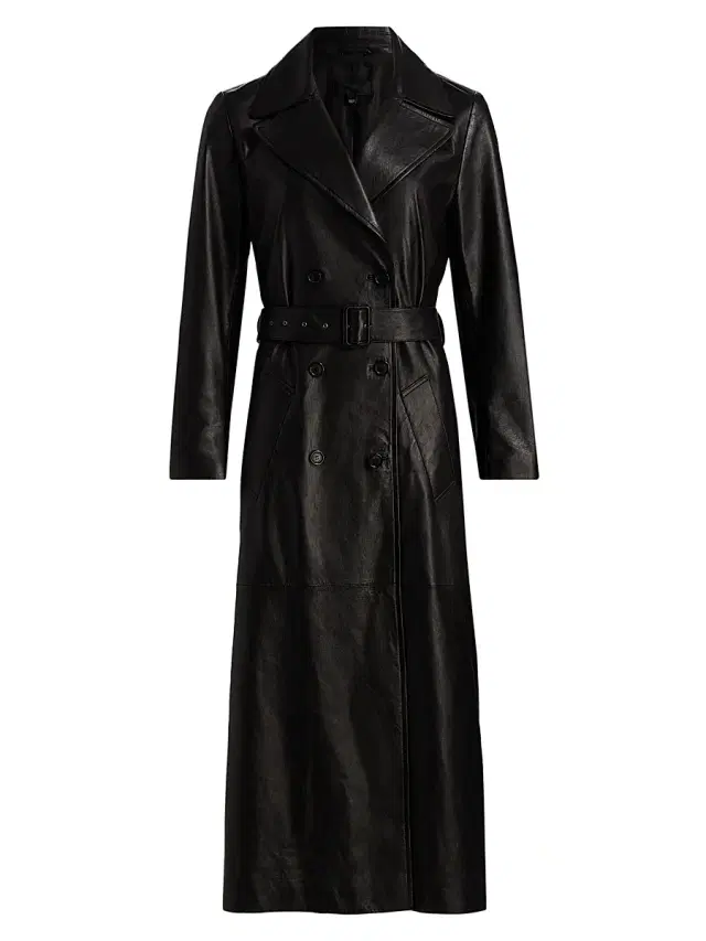 Nili Lotan Women's Arsene Leather Double-Breasted Trench Coat - Black