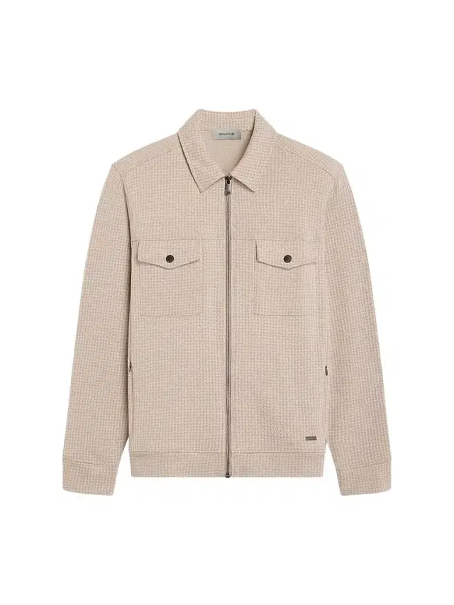 Bugatchi Men's Houndstooth Full-Zip Jacket - Cobblestone