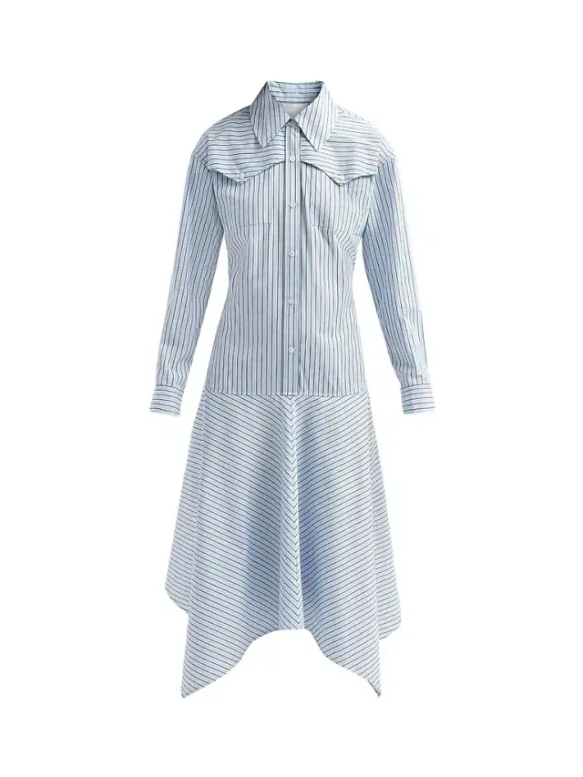 3.1 Phillip Lim Women's Striped Cotton Poplin Handkerchief Midi Shirtdress - Sky Blue Multi - Size 12
