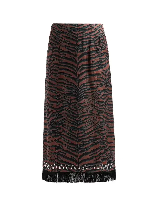 3.1 Phillip Lim Women's Tiger Studded Fringe-Trim Midi Skirt - Sierra Multi - Size 12