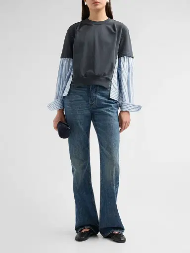 3.1 Phillip Lim Women's Striped Mixed-Media Cotton Top | Thumbnail 2 3.1 Phillip Lim Women's Striped Mixed-Media Cotton Top | Thumbnail 2